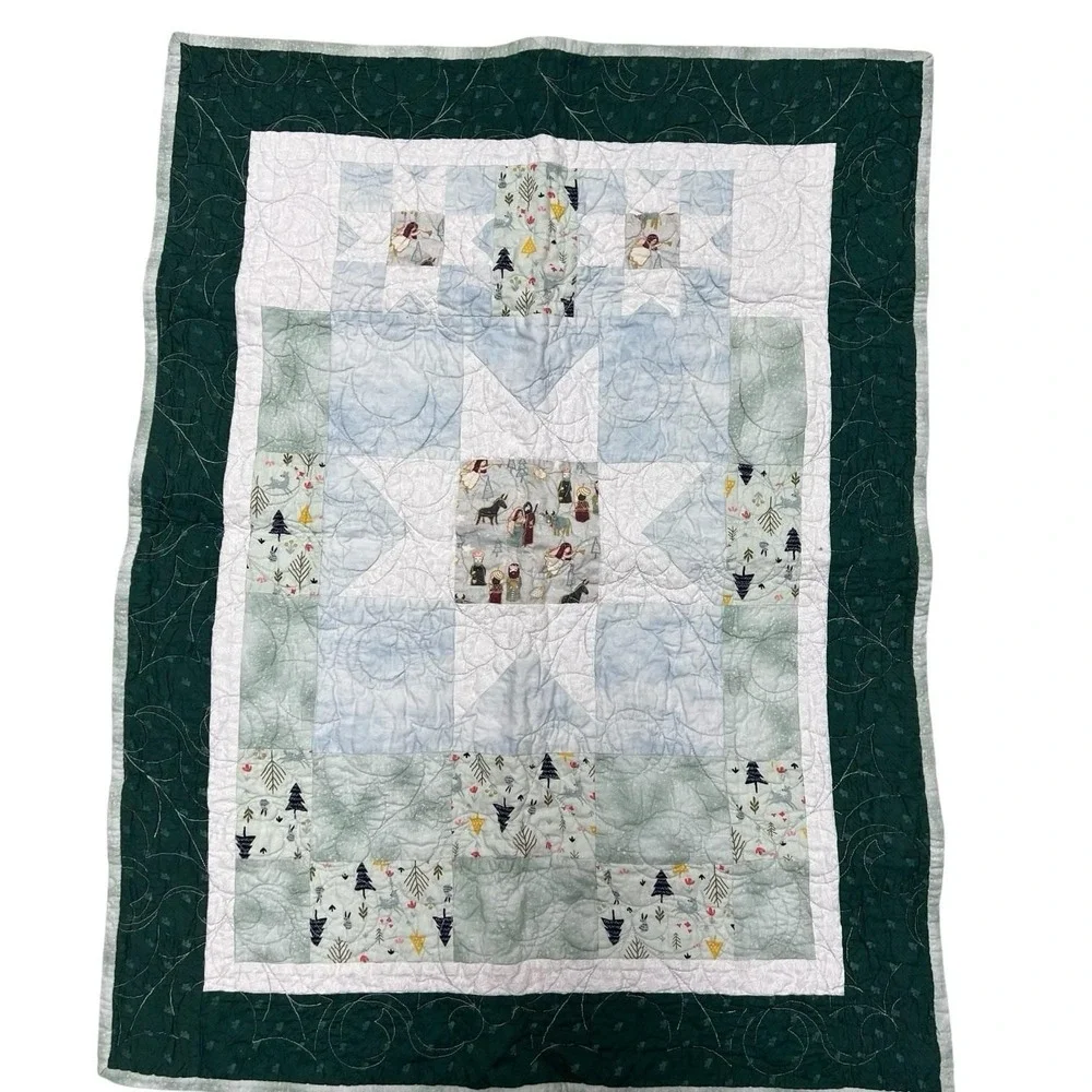 VTG Handmade Christmas Nativity Quilt Wall Hanging Throw, Reversible Holiday